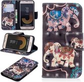 3D Gekleurde Tekening Patroon Horizontale Flip Leren Case voor Galaxy J330, met Houder & Kaartsleuven & Portemonnee (Twee Olifanten)