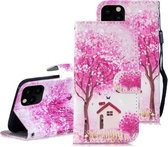 3D-schilderijpatroon Gekleurde tekening Horizontale Flip PU lederen tas met houder & kaartsleuven & portemonnee voor iPhone 12 mini (boomhut)