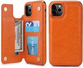 Voor iPhone 11 Pro Max POLA TPU + pc-beplating Volledige dekking Beschermhoes met houder & kaartsleuven en fotolijst (oranje)