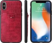 Voor iPhone X / XS Krokodiltextuur TPU + lederen beschermhoes met kaartsleuf (rood)