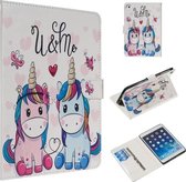 Voor iPad mini 5/4/3/2/1 Gekleurde tekening Patroon Horizontale Flip PU lederen tas met houder & kaartsleuven (paar Eenhoorn)