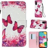 Voor Galaxy A41 3D Schilderen Horizontale Flip Leren Case met Houder & Kaartsleuf & Portemonnee & Lanyard (Rose Butterfly)