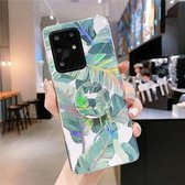 Voor Galaxy A51 Kleurrijke Laser Flower-serie IMD TPU mobiele telefoonhoes met opvouwbare standaard (Banana Leaf KB1)