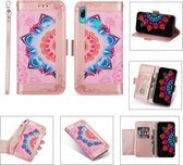 Voor Huawei P20 Lite Afdrukken Tweekleurig half Mandala-patroon Dubbelzijdige magnetische gesp Horizontale flip lederen tas met houder & kaartsleuven & portemonnee & fotolijst & lanyard (rosé