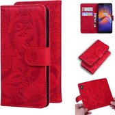 Voor Motorola Moto E6 Spelen Tiger Embossing Pattern Horizontale Flip lederen tas met houder & kaartsleuven & portemonnee (rood)