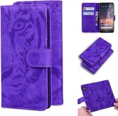 Voor Nokia 3.2 Tiger Embossing Pattern Horizontale Flip Leather Case met houder & kaartsleuven & portemonnee (paars)