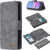 Voor Huawei Y6 (2019) Afneembare Frosted Magnetische Horizontale Flip Leren Case met Kaartsleuven & Houder & Rits Portemonnee & Fotolijst (Grijs)