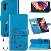 Voor OPPO Realme X7 vierbladige sluiting reliëf gesp mobiele telefoon bescherming lederen tas met lanyard & kaartsleuf & portemonnee & beugel functie (blauw)