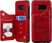 Voor Galaxy S8 Plus vlinder reliëfpatroon schokbestendig beschermhoes met houder en kaartsleuven en fotolijst (rood)
