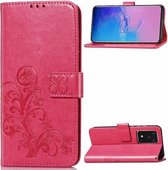 Voor Galaxy S20 Ultra Lucky Clover Pressed Flowers Pattern Leather Case met houder & kaartsleuven & portemonnee & draagriem (Rose)