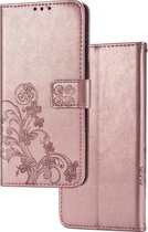 Voor Galaxy A71 5G Lucky Clover Pressed Flowers Pattern Leather Case met houder & kaartsleuven & portemonnee & draagriem (rose goud)