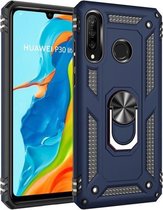 Armor Shockproof TPU + PC beschermhoes voor Huawei P30 Lite, met 360 graden rotatiehouder (blauw)