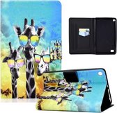 Voor Amazon Kindle Fire 7 (2015) / (2017) / (2019) Elektrisch geperst TPU Gekleurde tekening Horizontale flip lederen tas met houder & pengleuf (bril Giraffe)