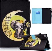 Voor Amazon Kindle Fire HD8 (2016) / (2017) Gekleurde tekening Horizontale flip lederen tas met houder & kaartsleuven en slaap- / wekfunctie (Moon Baby Elephant)