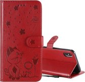 Voor iPhone XS Max Cat Bee Embossing Pattern Schokbestendige horizontale flip lederen tas met houder & kaartsleuven & portemonnee (rood)