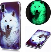 Voor iPhone X / XS Lichtgevende TPU zachte beschermhoes (Starry Sky Wolf)