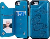 Voor iPhone 7 & 8 Butterfly Embossing Pattern Schokbestendige beschermhoes met houder & kaartsleuven & fotolijst (blauw)