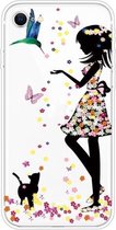 Voor iPhone SE (2020) schokbestendig geverfd transparant TPU beschermhoes (meisje)