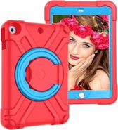 Voor iPad 10.2 pc + siliconen schokbestendige combinatiebehuizing met 360 graden roterende houder en handvat (rood + blauw)