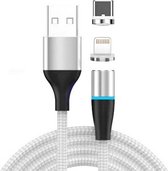 2 in 1 3A USB naar 8-pins + USB-C / Type-C Snel opladen + 480 Mbps Datatransmissie Mobiele telefoon Magnetische zuigkracht Snel opladen Datakabel, kabellengte: 1 m (zilver)