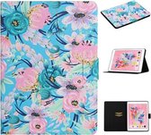 Voor iPad 10.2 Bloempatroon Horizontale Flip lederen hoes met kaartsleuven en houder (roze bloem)