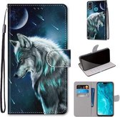 Voor Huawei Honor 9X Lite Gekleurde Tekening Cross Textuur Horizontale Flip PU Lederen Case met Houder & Kaartsleuven & Portemonnee & Lanyard (Contemplatieve Wolf)
