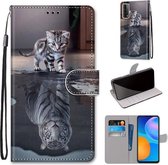 Voor Huawei P Smart 2021 / Y7a Gekleurde Tekening Cross Textuur Horizontale Flip PU Lederen Case met Houder & Kaartsleuven & Portemonnee & Lanyard (Kat Wordt Tijger)