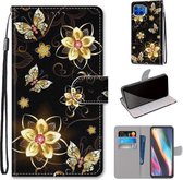 Voor Motorola Moto G 5G Plus Gekleurde Tekening Cross Textuur Horizontale Flip PU Leren Case met Houder & Kaartsleuven & Portemonnee & Lanyard (Gold Diamond Butterfly)