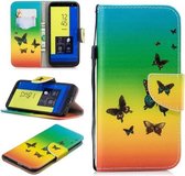Voor Samsung Galaxy J6 (2018) (EU-versie) Gekleurd tekeningpatroon Horizontaal Flip TPU + PU lederen tas met houder & kaartsleuven & portemonnee & lanyard (Rainbow Butterfly)