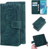 Voor OnePlus 9 Tiger Embossing Pattern Horizontale Flip Leather Case met houder & kaartsleuven & portemonnee (groen)