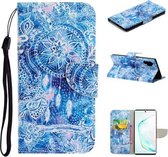 Voor Samsung Galaxy Note 10 Pro / 10 Plus Gekleurd tekeningpatroon Horizontaal Flip TPU + PU lederen tas met houder & kaartsleuven & portemonnee & lanyard (blauw windgong)