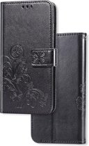 Voor OnePlus 7T Lucky Clover Pressed Flowers Pattern Leather Case met houder & kaartsleuven & portemonnee & draagriem (zwart)
