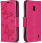 Two Butterflies Embossing Pattern Horizontale Flip Leather Case met houder & kaartsleuf & portemonnee & lanyard voor Nokia 2.2 (Rose Red)