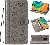 Voor Huawei Mate 30 Pro Leuke Kat en Hond Reliëf Horizontale Flip PU Leren Case met Houder / Kaartsleuf / Portemonnee / Lanyard (Grijs)
