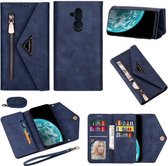 Voor Huawei Y6 (2019) Skin Feel Rits Horizontale Flip Leren Case met Houder & Kaartsleuven & Fotolijst & Lanyard & Lang Touw (Blauw)