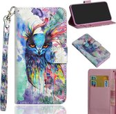 3D-schilderijpatroon Horizontaal Flip TPU + PU lederen tas met houder & kaartsleuven en portemonnee voor Galaxy A20 / Galaxy A30 (aquarel uil)