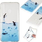 Coloured Drawing Transparent Clear TPU Case voor Galaxy A60 (Penguin)