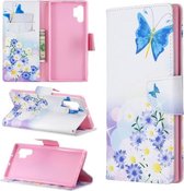 Gekleurde tekening patroon horizontale flip lederen tas met houder & kaartsleuven & portemonnee (Butterfly Love)