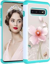 Gekleurde tekening patroon PC + TPU beschermhoes voor Galaxy S10 + (Pearl Flower)