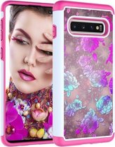 Coloured Drawing Pattern PC + TPU beschermhoes voor Galaxy S10 + (Peony)