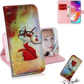 Gekleurd tekeningpatroon Kleurrijke magnetische gesp Horizontale flip PU lederen tas met houder & kaartsleuven & portemonnee & lanyard voor Galaxy A70 (bril Fox)