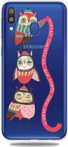 Voor Galaxy A40 Trendy schattig kerstpatroon doorzichtig TPU beschermhoes (rode bandvogel)