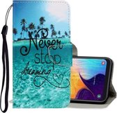 Voor Galaxy A50 3D Gekleurde Tekening Horizontale Flip PU Lederen Case met Houder & Kaartsleuven & Portemonnee (Blue Coconut Grove)