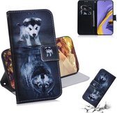 Voor Galaxy A51 Gekleurde tekening Horizontale flip lederen tas, met houder en kaartsleuven en portemonnee (Wolf en hond)