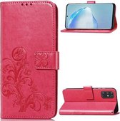 Voor Galaxy S20 + Lucky Clover Pressed Flowers Pattern Leather Case met houder & kaartsleuven & portemonnee & draagriem (Rose)