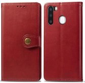 Voor Galaxy A21 retro effen kleur lederen gesp mobiele telefoon bescherming lederen tas met fotolijst & kaartsleuf & portemonnee & beugel functie (rood)