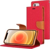 Voor iPhone 12/12 Pro GOOSPERY CANVAS DAGBOEK Cross Texture Horizontale Flip Leren Case met Kaartsleuven & Portemonnee & Houder (Rood)
