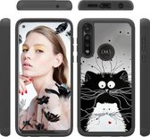 Voor Motorola Moto G Power gekleurd tekeningpatroon PU Skinny + TPU beschermhoes (zwart-witte kat)