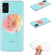 Voor Huawei Honor 9A Gekleurd tekeningpatroon Transparant TPU-hoesje (oranje bloem)