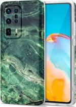 Voor Huawei P40 Pro + TPU glanzend marmerpatroon IMD beschermhoes (smaragdgroen)